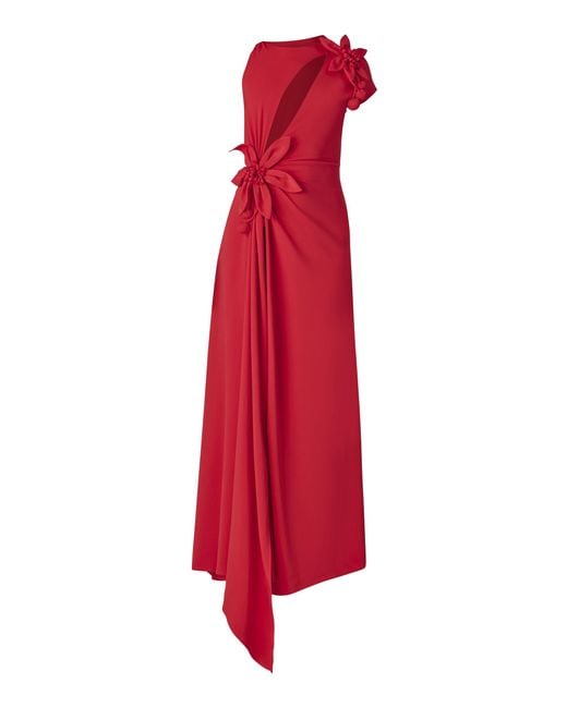 Monse Red Floral-Applique Cutout Maxi Dress