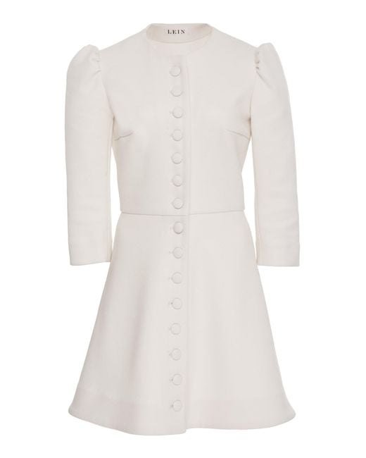 Lein White Wool Button Front Mini Dress