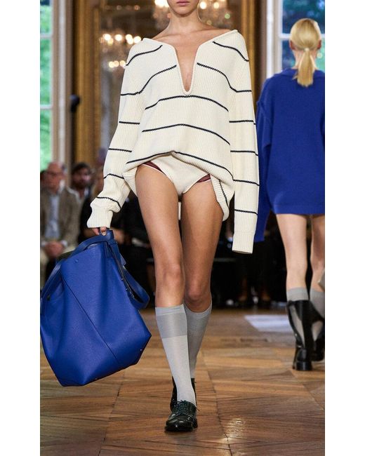 Victoria Beckham Natural Striped Stretch-cotton-silk Mini Dress