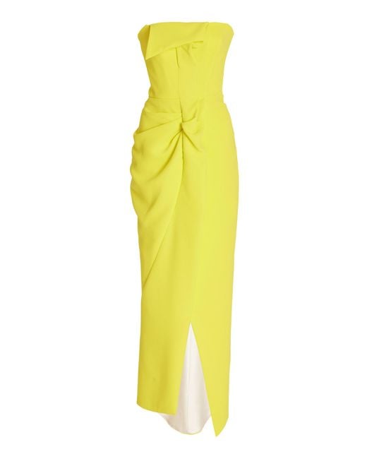 Maticevski Yellow Nightshift Draped Strapless Midi Dress