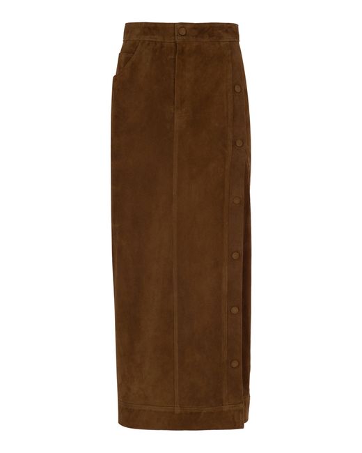 Zeynep Arcay Brown Snapped Midi Suede Skirt