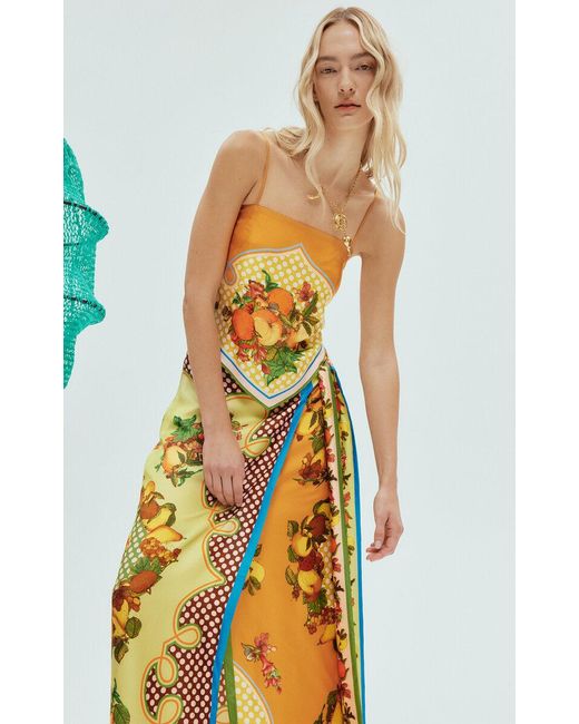 ALÉMAIS Multicolor Lemonis Printed Silk Twill Sarong Skirt