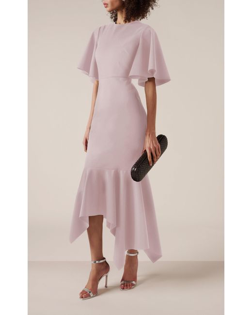 Greta Constantine Pink Funkia Asymmetric Cady Midi Dress