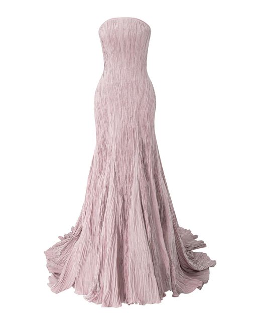 Marmar Halim Pink Strapless Pleated Taffeta Mermaid Dress
