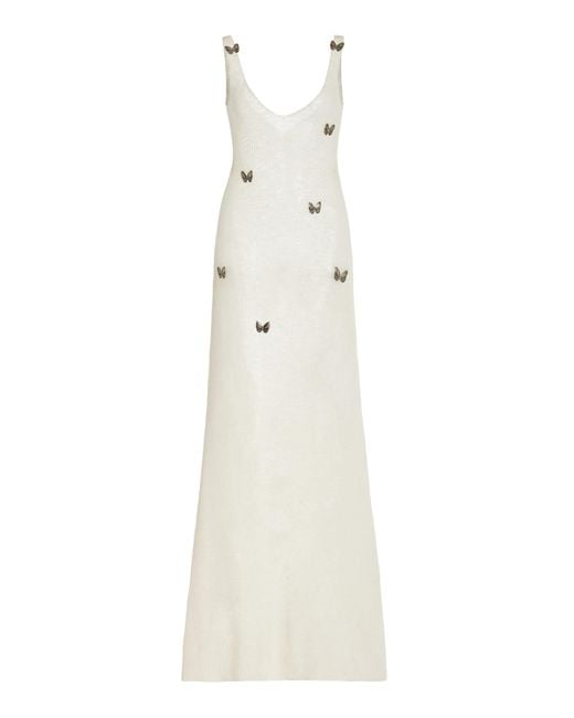 AYA MUSE White Maxim Butterfly-embellished Knit Maxi Dress