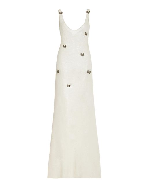 AYA MUSE White Maxim Butterfly-embellished Knit Maxi Dress