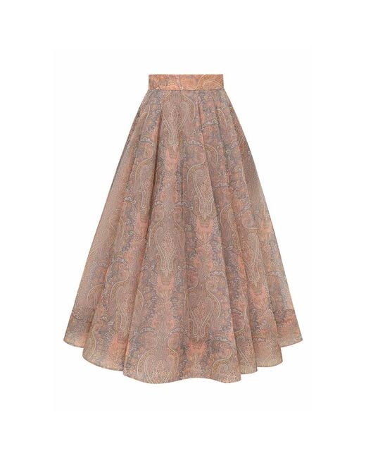 Zimmermann Natural Clash Silk Tuck Midi Skirt