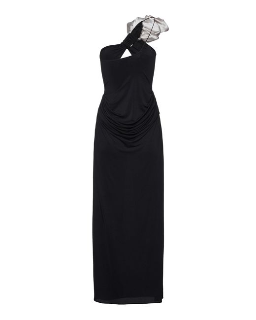 Magda Butrym Black Ruffled Cutout Silk Maxi Dress