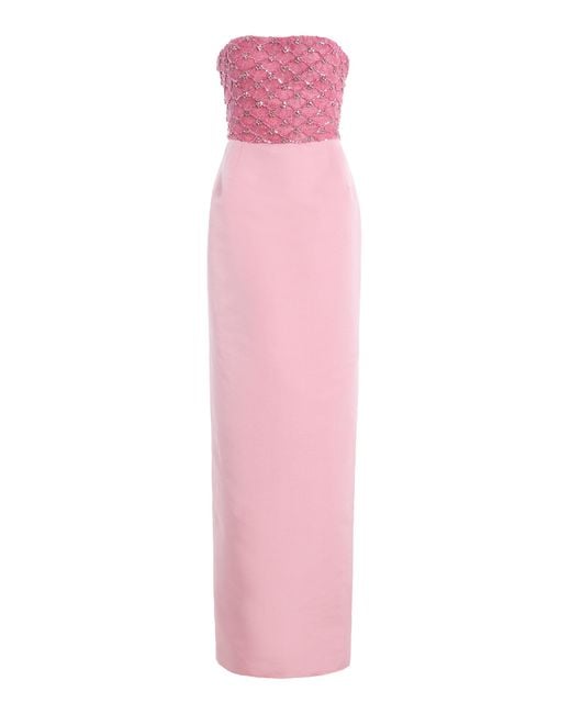 Atelier Prabal Gurung Pink Embroidered Faille Strapless Column Gown