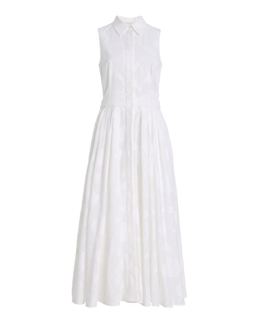 Michael Kors White Floral Fil Coupé Midi Shirt Dress