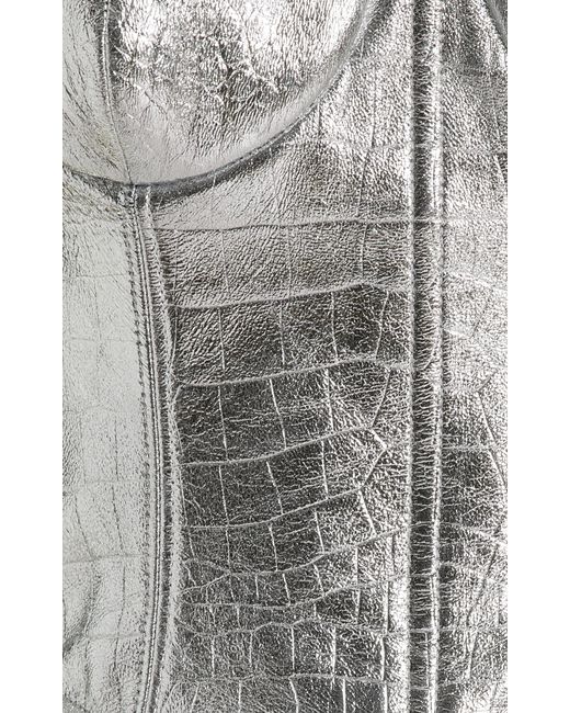 LAQUAN SMITH Metallic Leather Corset Bodysuit