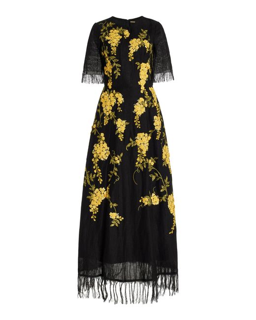 Adam Lippes Black Evangeline Fringed Linen-blend Maxi Dress