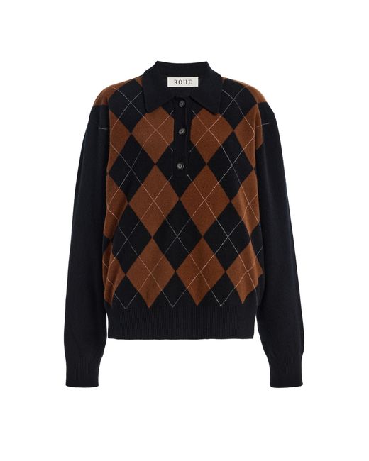 Rohe Black Checked Compact-Knit Wool Polo Sweater