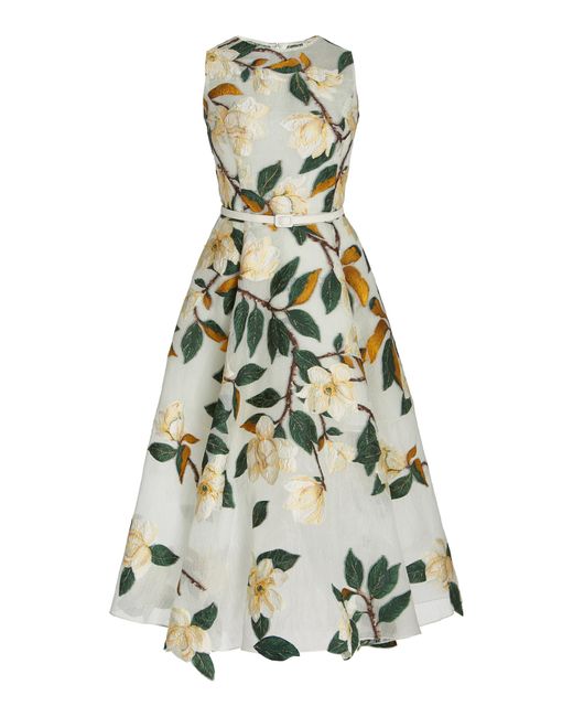 Oscar de la Renta Multicolor Degrade Magnolia Flower Fil Coupe Dress