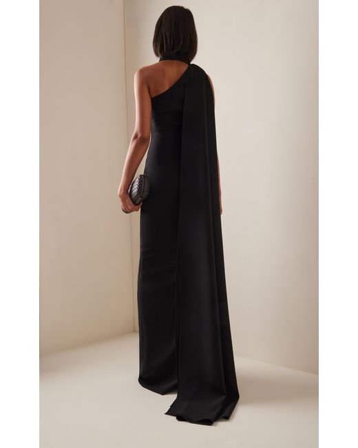 Brandon Maxwell Black Exclusive Cape-sleeve Crepe One-shoulder Gown