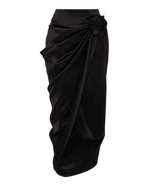 Magda Butrym Black Asymmetric Silk Midi Skirt
