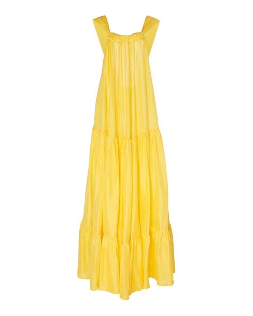 Kalita Yellow Asiri Gathered Silk Maxi Dress