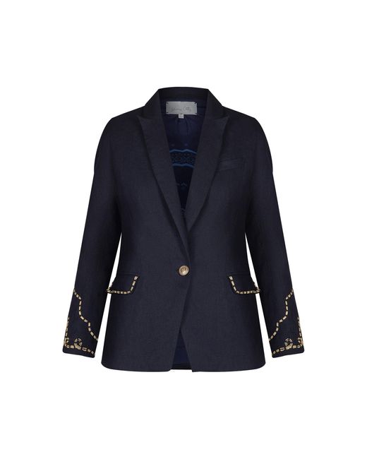 Johanna Ortiz Blue Rock The Plan Single-Breasted Linen Jacket