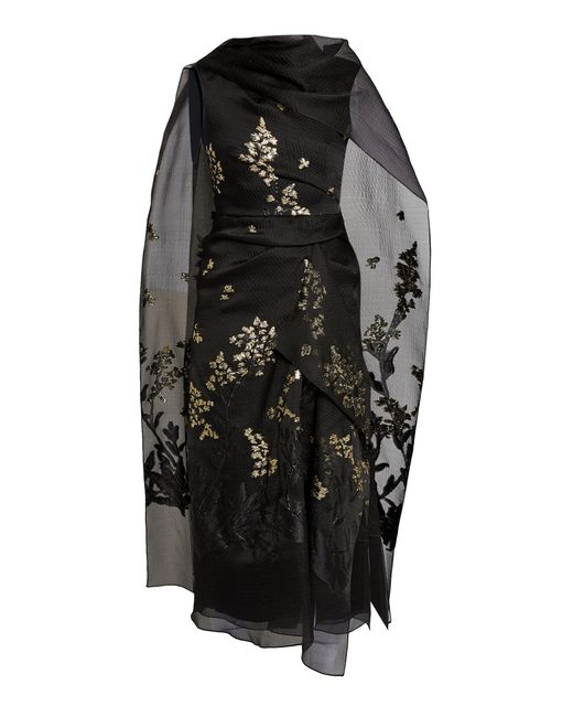 Erdem Black Embellished Sheer Silk-Blend Cocktail Dress