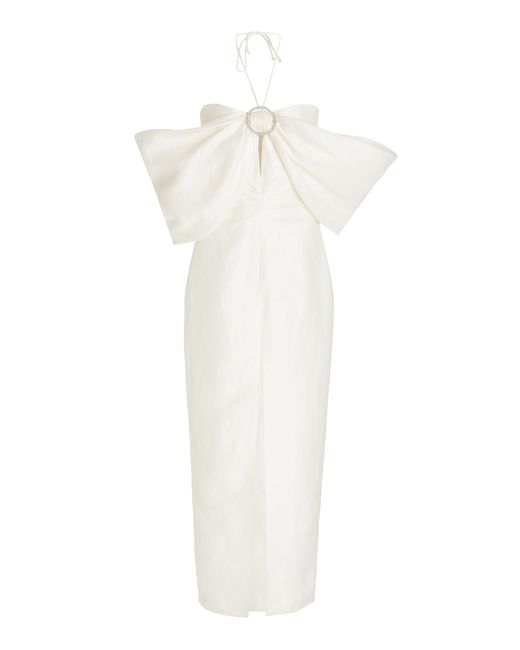 Rasario White Bow-embellished Linen-blend Maxi Dress