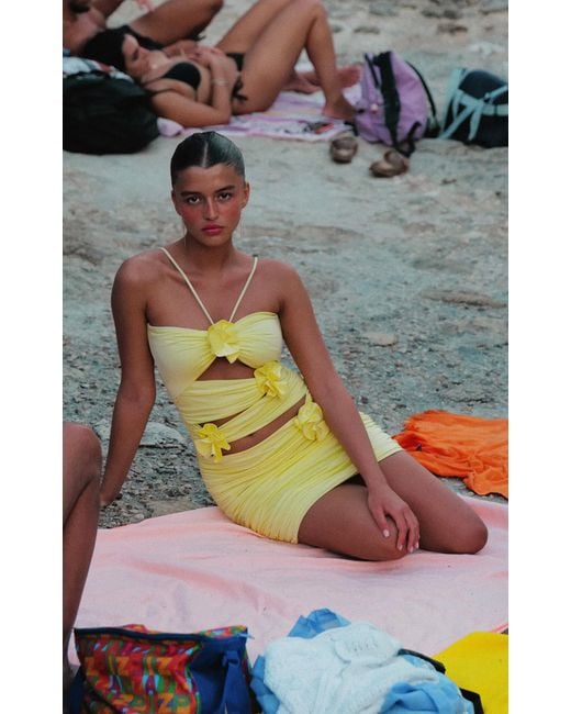 Maygel Coronel Yellow Coari Rosette-detailed Cutout Jersey Mini Dress