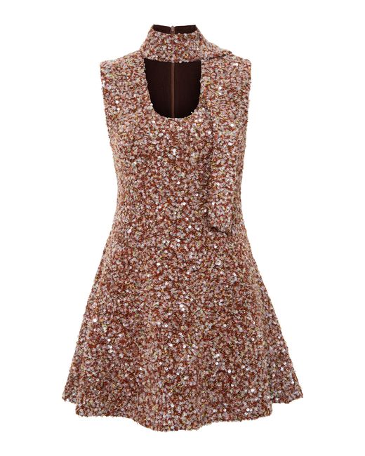 Siedres Brown Mireille Scarf-detailed Sequined Mini Dress