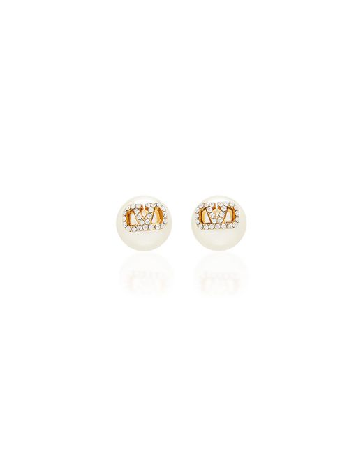 Valentino Metallic Garavani Gold-plated Crystal Pearl Stud Earrings