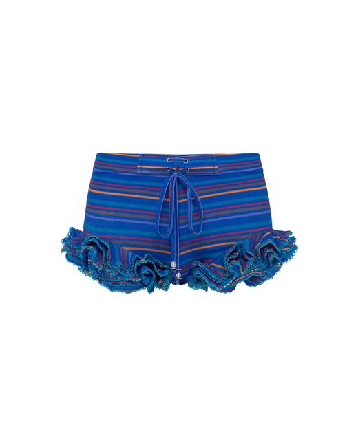 Siedres Blue Peonie Striped Ruffle-Hem Shorts