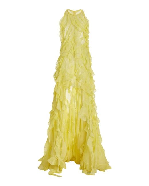 Zimmermann Yellow Wonderland Ruffled Linen And Silk Gown