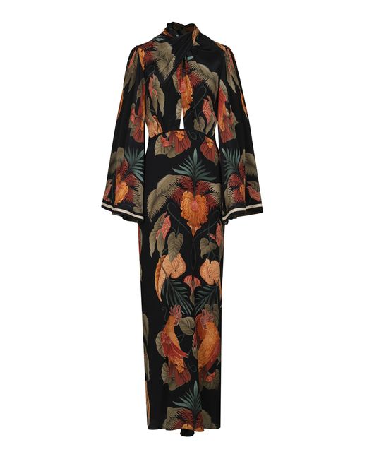Johanna Ortiz Black A Land Of Silent Colors Printed Silk Maxi Dress