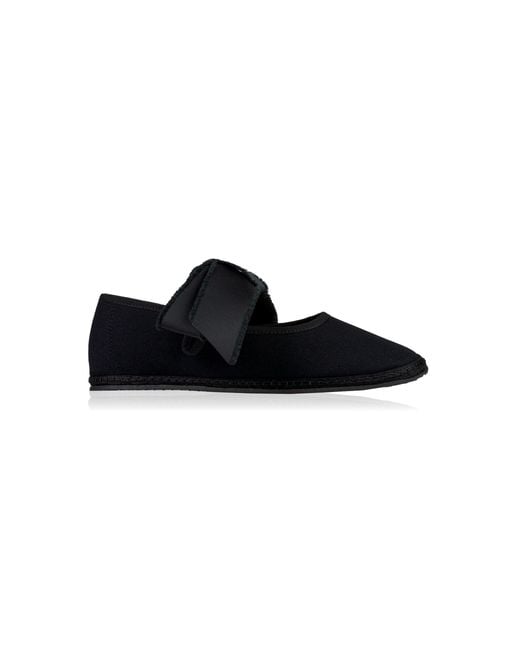 Vibi Venezia Black Convertible Bow-trimmed Canvas Mary Jane Flats
