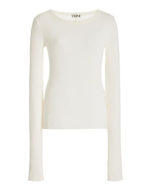 ÉTERNE White Long Sleeve Cotton-blend Top