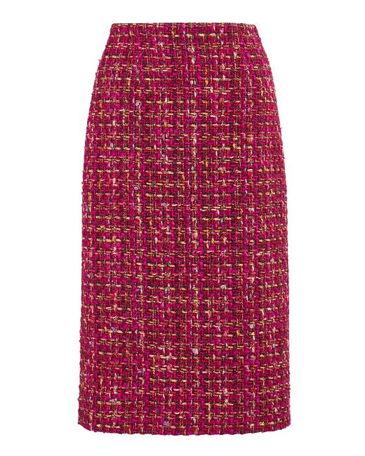 Carolina Herrera Red Mid-Rise Multi Tweed Pencil Skirt