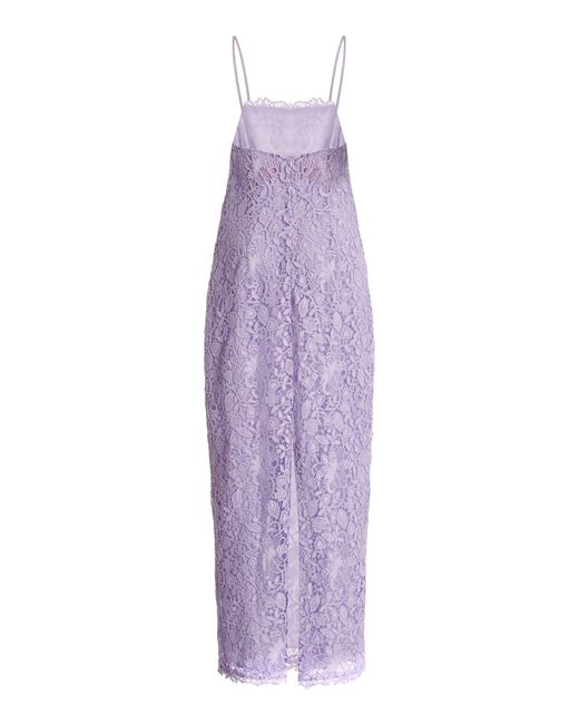 Carolina Herrera Purple Column Lace Midi Dress