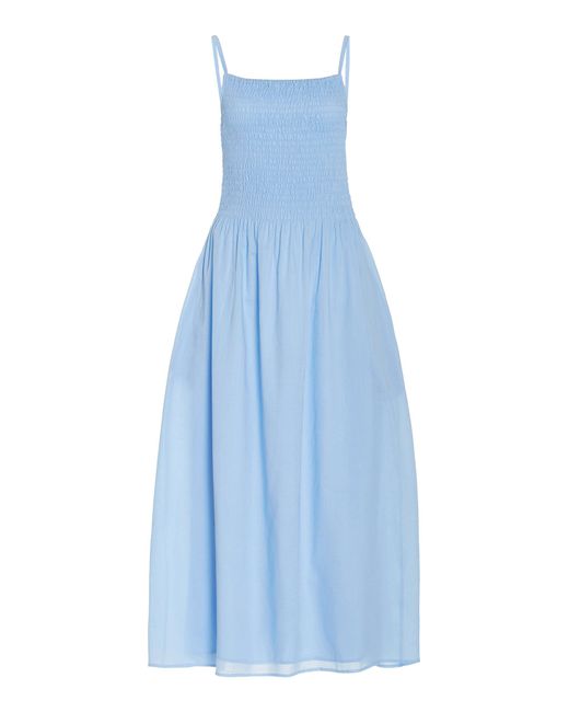 Faithfull The Brand Blue Nolie Smocked Cotton Midi Dress