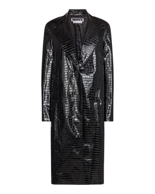ROTATE BIRGER CHRISTENSEN Black Eliane Croc-effect Faux Leather Coat