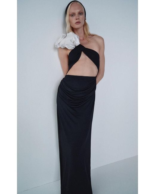 Magda Butrym Black Ruffled Cutout Silk Maxi Dress