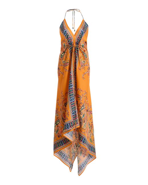 Etro Multicolor Floral Paisley Silk Maxi Halter Dress