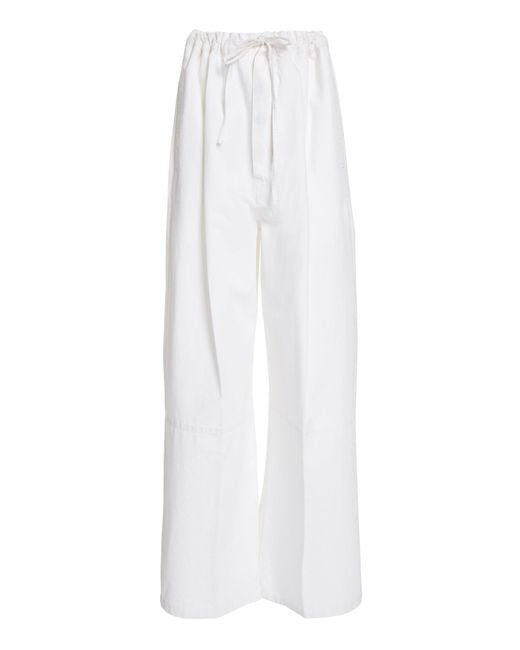 Victoria Beckham White Drawstring Cotton Pants