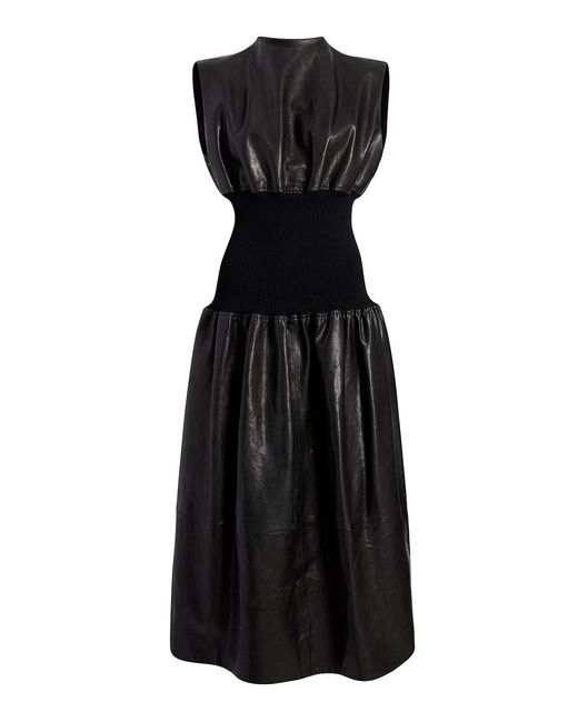 Khaite Black Uni Corset Leather Maxi Dress