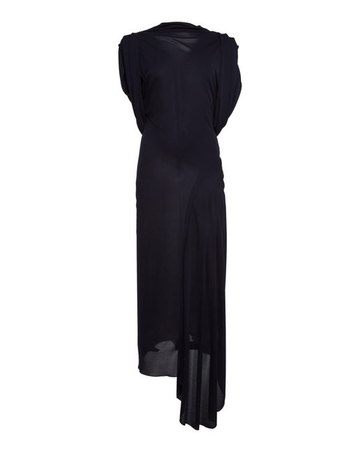 Lanvin Blue High Neck Draped Maxi Dress