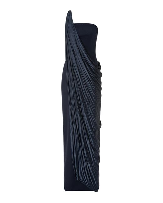 Marmar Halim Blue Plissé Drape Crepe Gown