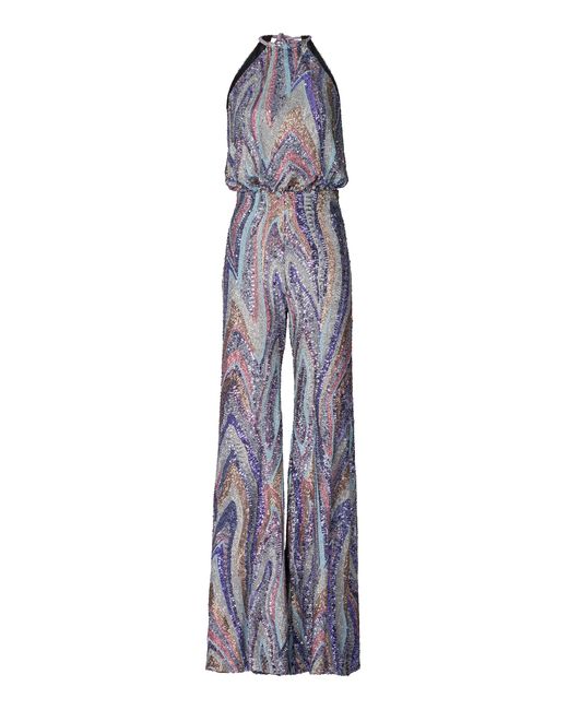 Silvia Tcherassi Purple Lauretta Sequin Embellished Halter Jumpsuit