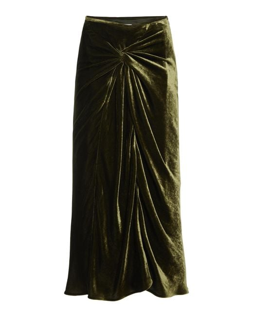 Dries Van Noten Green Smila Knot-Detailed Velvet Midi Skirt