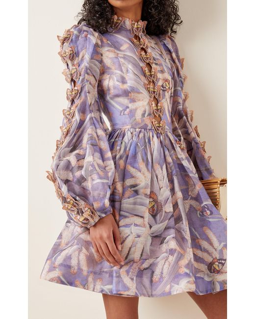 Zimmermann Botanica Butterfly-detailed Linen-silk Mini Dress in Purple |  Lyst