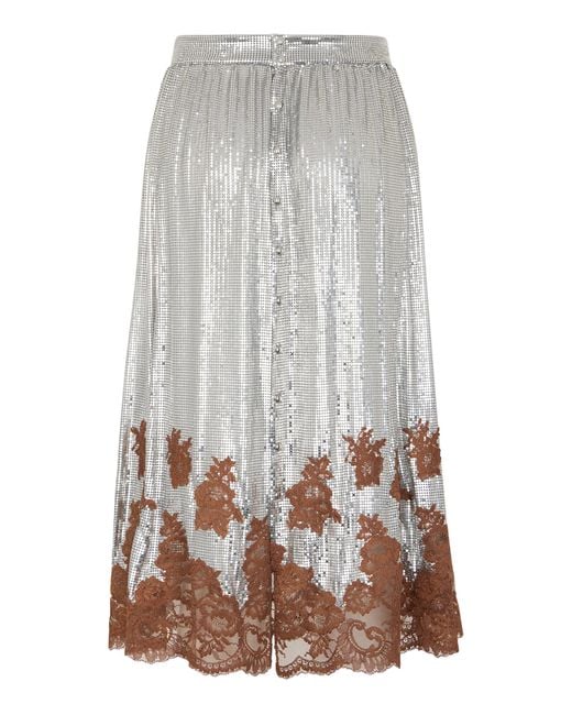 Rabanne Metallic Lace-Trimmed Knee-Length Skirt