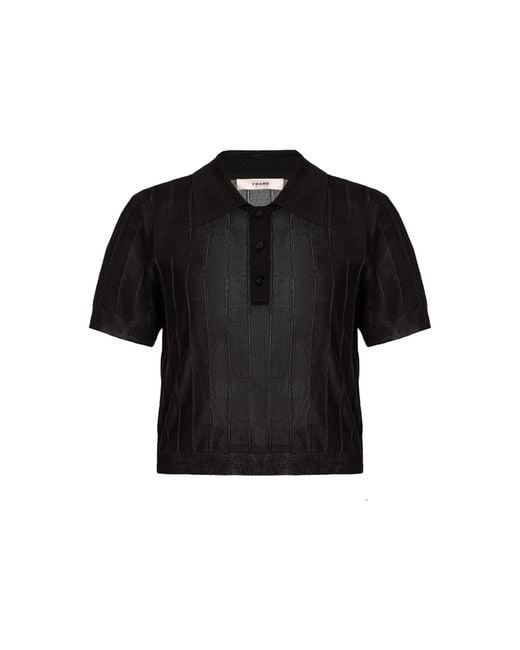 FRAME Black Knitted Polo Top