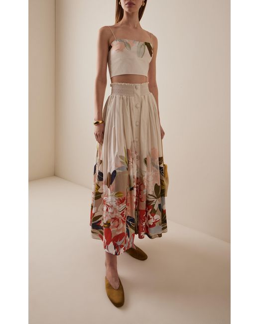 Adam Lippes Natural Bex Rhododendron-Printed Cotton-Voile Crop Top