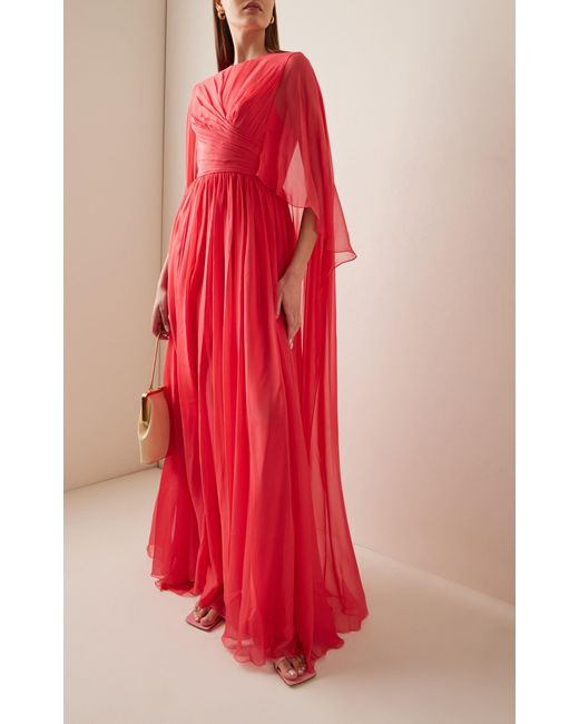 Zuhair Murad Red Cape-detailed Silk Chiffon Gown