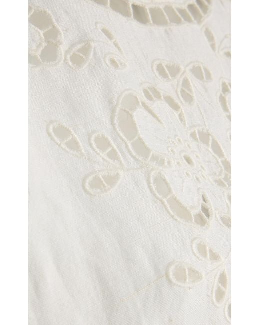 Sea White Lula Embroidered Linen-Blend Top